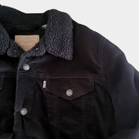 LEVI'S Premium Denim Black Corduroy Sherpa Lined Button Front Trucker‎ Jacket XL - Picture 8 of 9